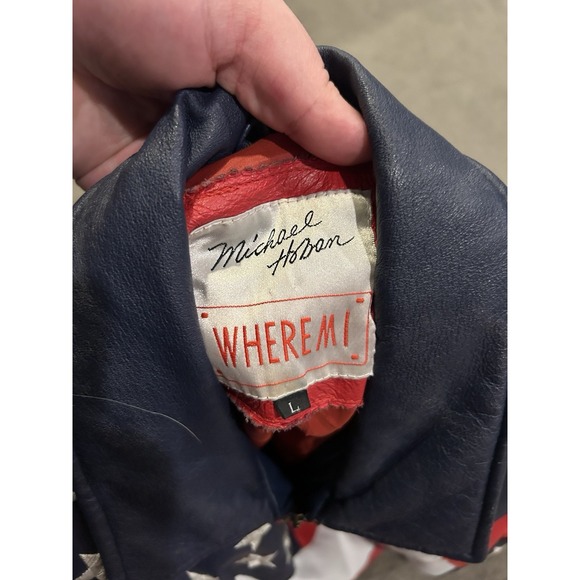 Vintage Michael Hoban Jacket Mens Large Leather Bomber American Flag USA WhereMI - Picture 3 of 3